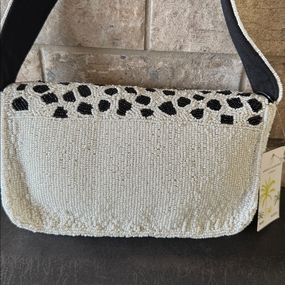 Beaded Women's Shoulder Bag black and White - Picture 2 of 5